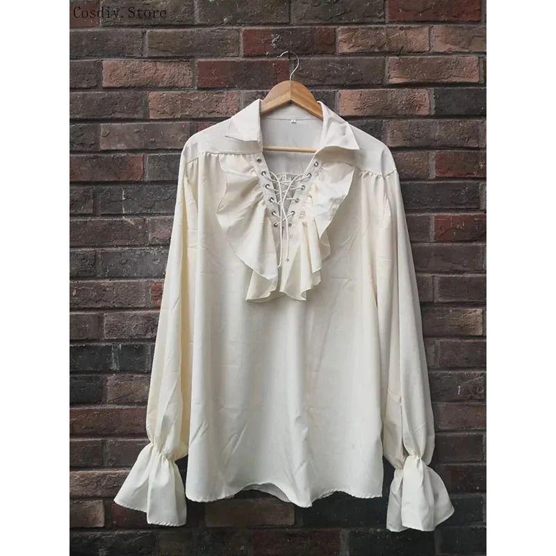 S-5XL Medieval pirata disfraz  - Medieval Gothic Lace Up Pirate Shirt reseña y precio