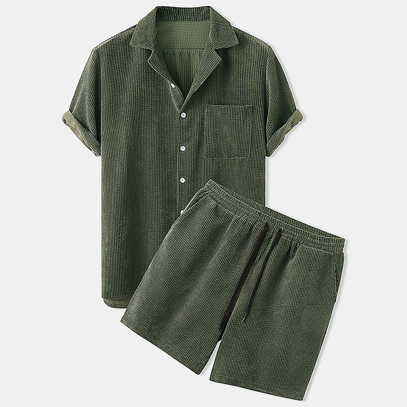 Conjunto de camisa y pantalone - Corduroy Button Up Shirt Men reseña y precio