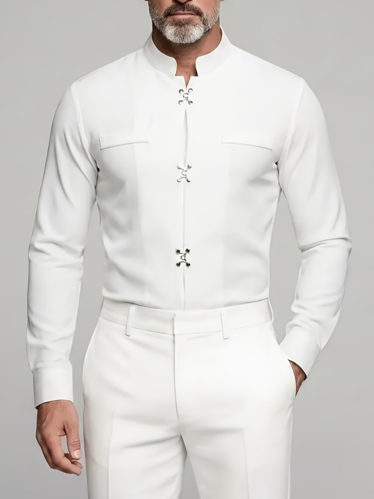 Camisa de Lujo para Hombre con - Mandarin Collar Formal Shirt Slim Fit reseña y precio