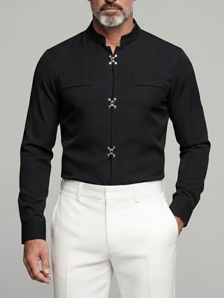Camisa de Lujo para Hombre con - Mandarin Collar Formal Shirt Slim Fit reseña y precio